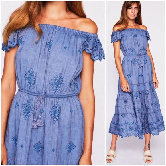 eyelet off the shoulder dress